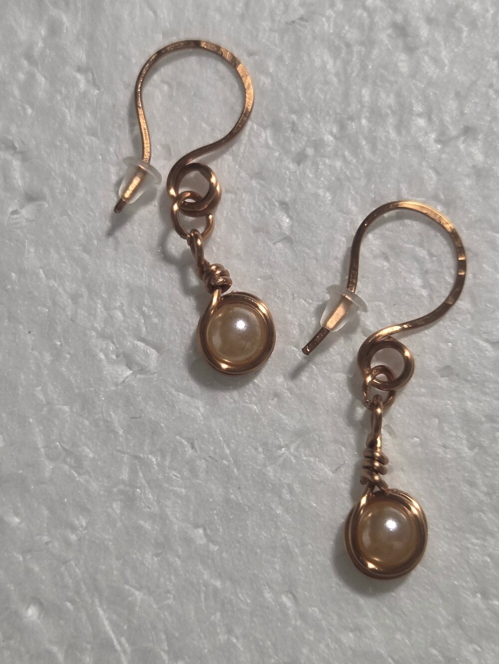 Handcrafted Copper Wire Faux Pearl Drop Earrings - Elegant Women’s Jewelry